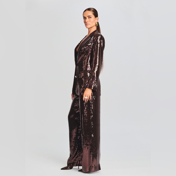NWT Retrofete SET Tuxedo Blazer Pant Suit Dark Brown Sequin Medium $1100 Retail - Picture 5 of 16